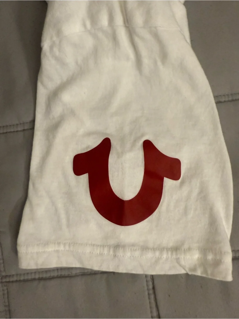 True Religion White V-Neck Tee with Red Accents